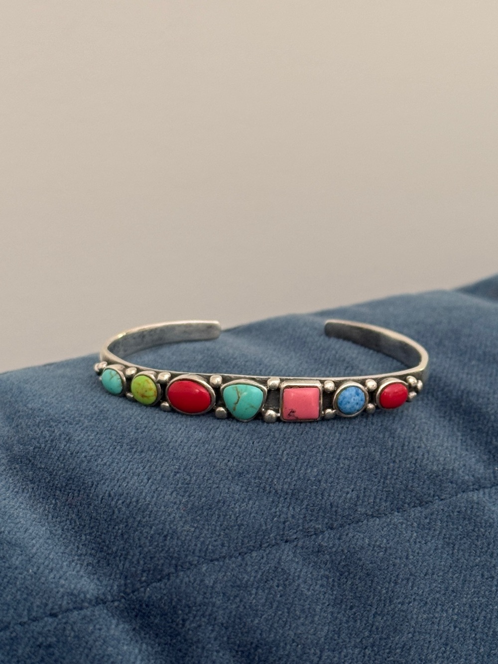 Vintage 925 Sterling Silver Multi-Stone Cuff Bracelet